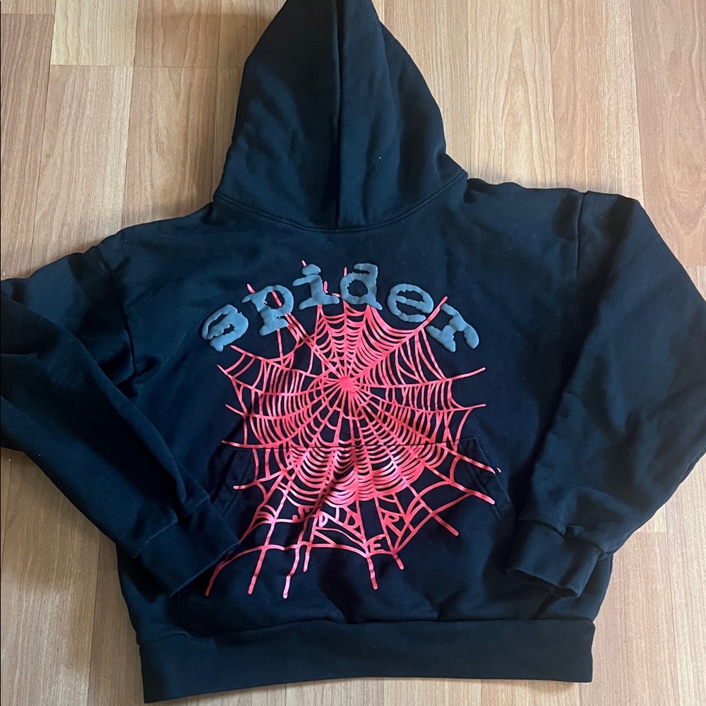 Black Hoodie with Red Spider Web Design size small men youth teenager